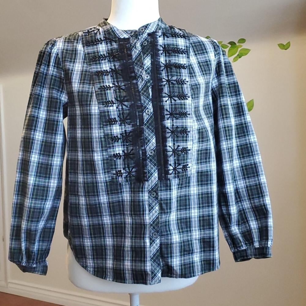 J. Crew Embellished Button-up Shirt in Forest Tart